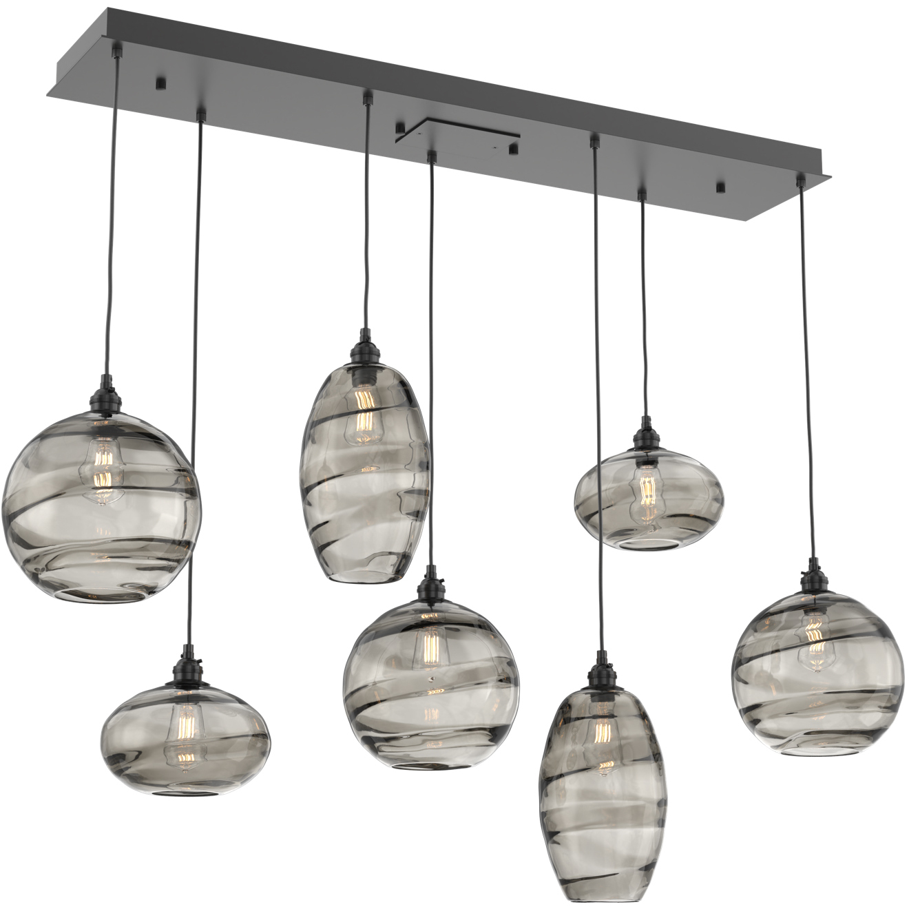 Misto 7 Light 48.4 inch Matte Black Linear Pendant Ceiling Light in Misto Smoke, Multi-Port