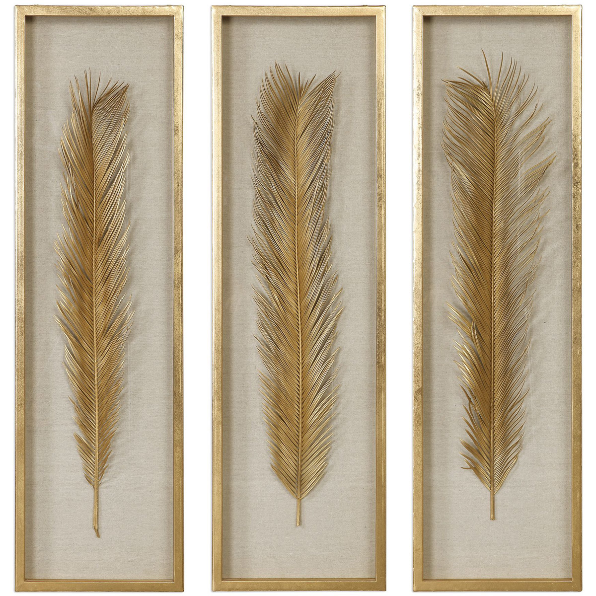 Palma Gold and Neutral Linen with Gold Leaf Shadow Boxes, Set of 3