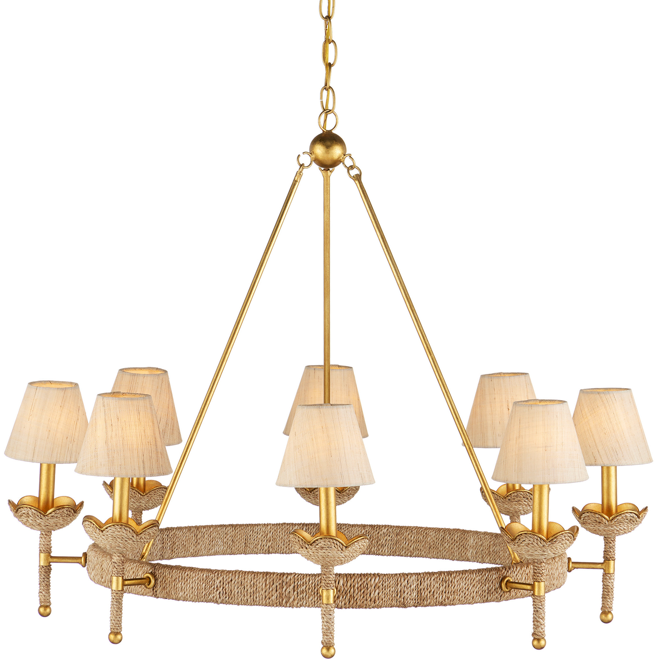 Vichy 8 Light 35.5 inch Contemporary Gold Leaf and Contemporary Gold Chandelier Ceiling Light, Suzanne Duin Collection