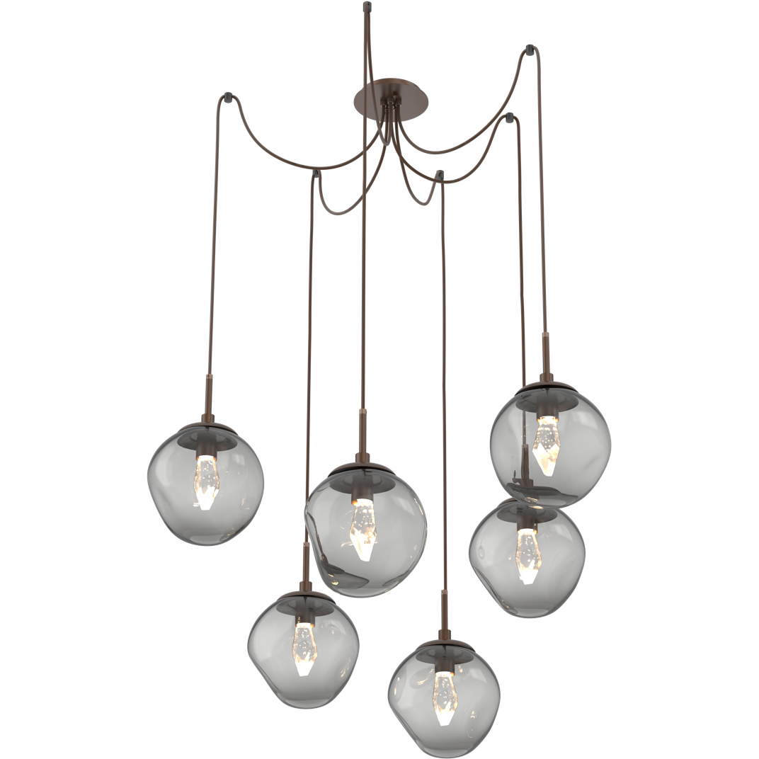 Aster LED 18.7 inch Burnished Bronze Swag Multi-Pendant Ceiling Light in 2700K LED, Geo Inner - Smoke Outer