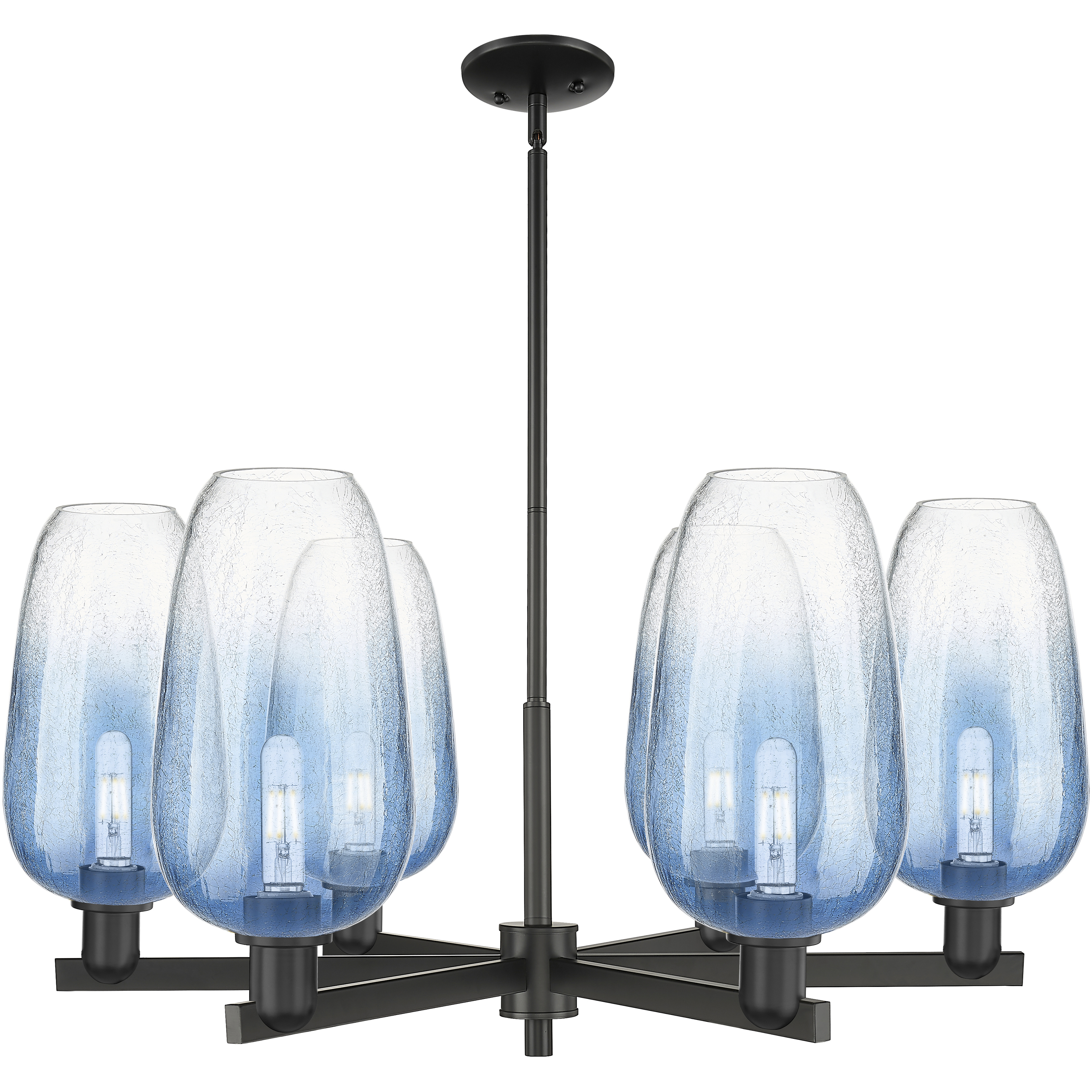 Brookhaven Flute 6 Light 23.88 inch Matte Black Chandelier Ceiling Light in Sapphire Blue Glass