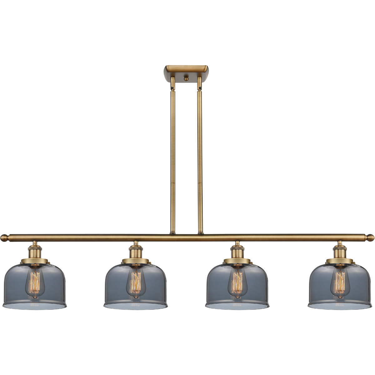 Ballston Large Bell 4 Light 48 inch Brushed Brass Island Light Ceiling Light in Plated Smoke Glass