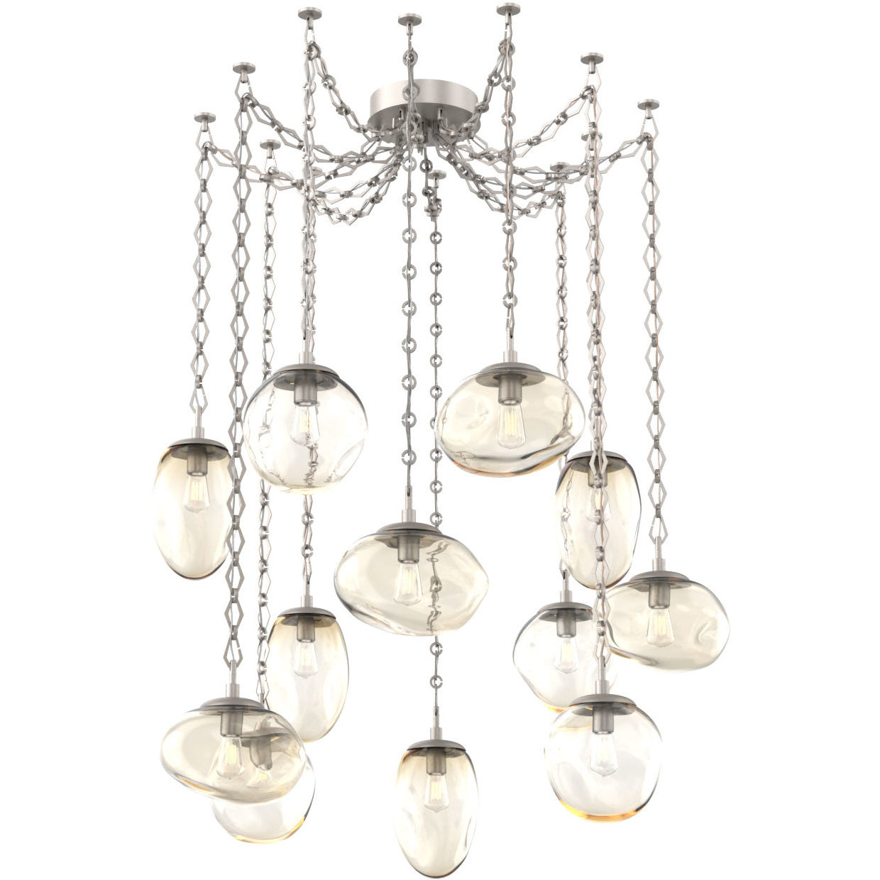 Cosmos 12 Light 17 inch Beige Silver Swag Multi-Pendant Ceiling Light in Amber, Diamond Chain