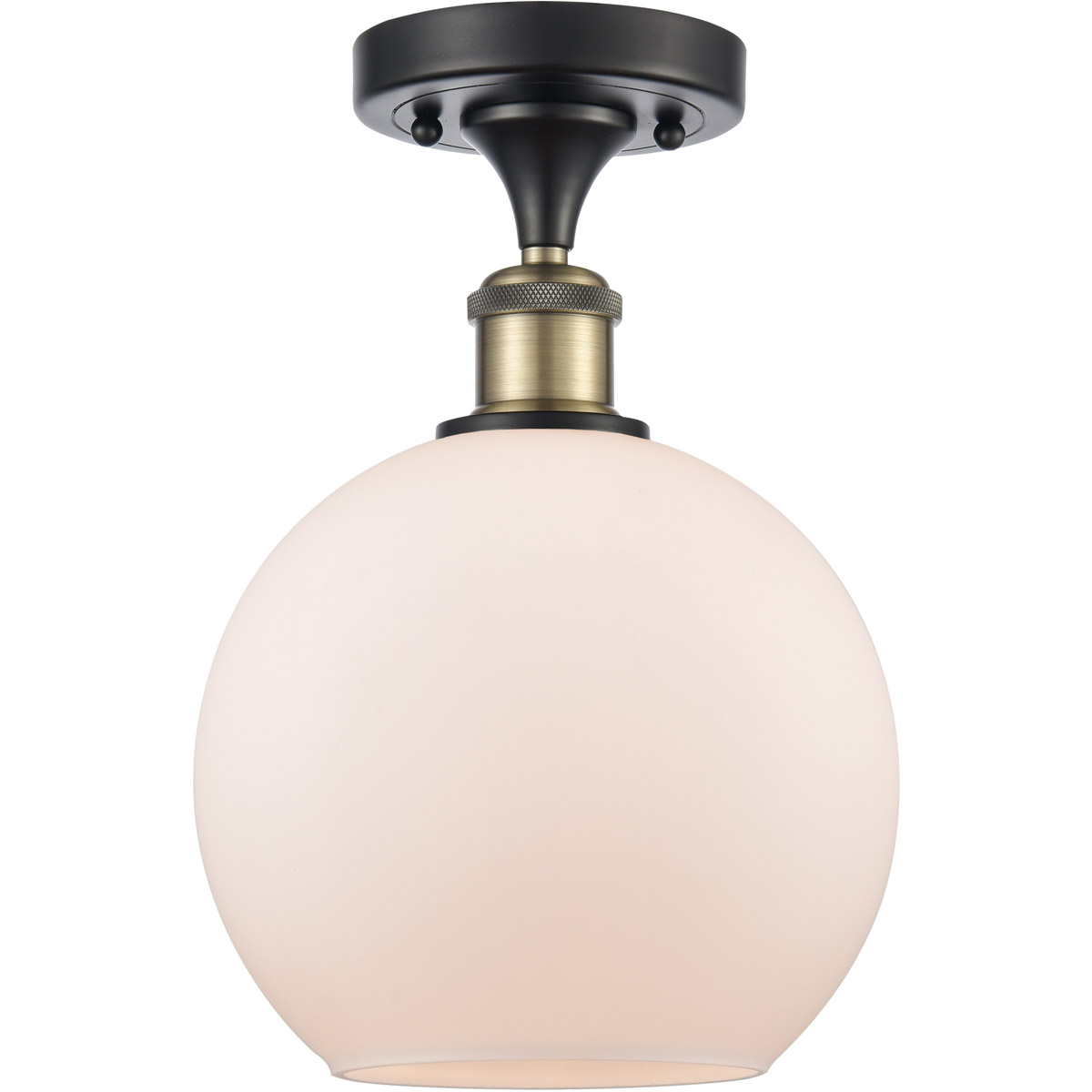 Ballston Athens 1 Light 8 inch Black Antique Brass Semi-Flush Mount Ceiling Light in Matte White Glass, Ballston