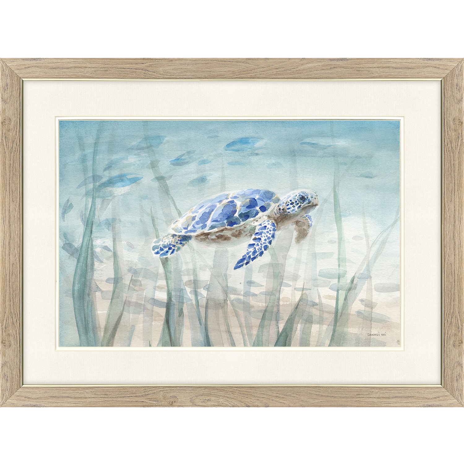 Undersea Ray / Undersea Turtle Blue and Turquoise and Green Framed Art, Propac
