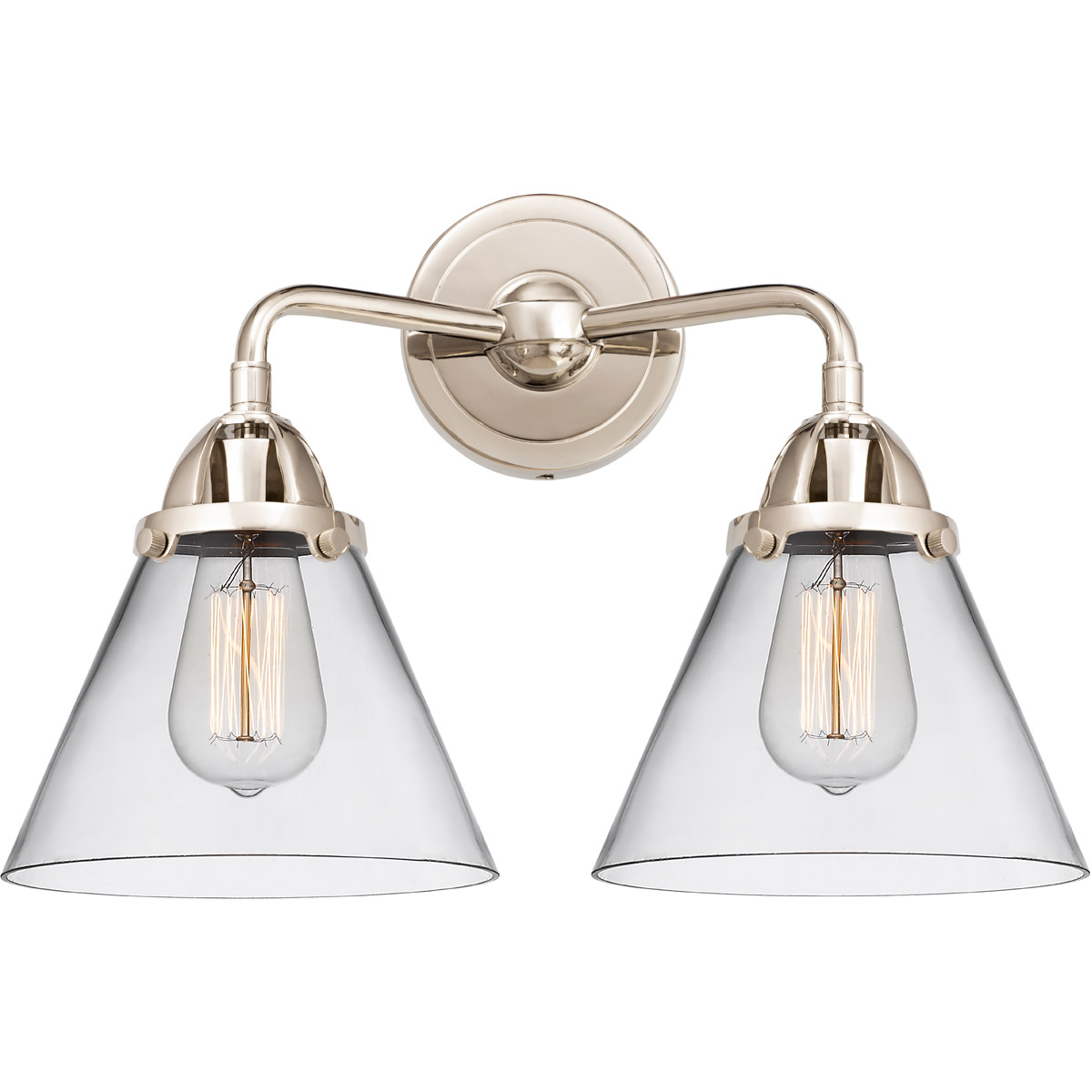 Nouveau 2 Large Cone LED 15.75 inch Polished Nickel Bath Vanity Light Wall Light in Clear Glass