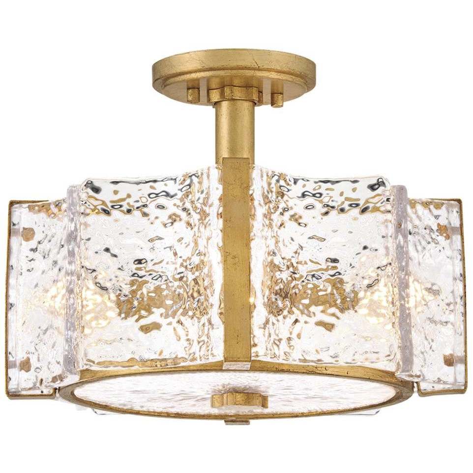 Florian 4 Light 14.25 inch Distressed Brass Semi-flush Mount Ceiling Light