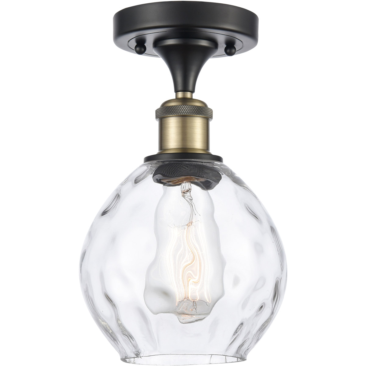 Ballston Small Waverly 1 Light 6 inch Black Antique Brass Semi-Flush Mount Ceiling Light, Ballston