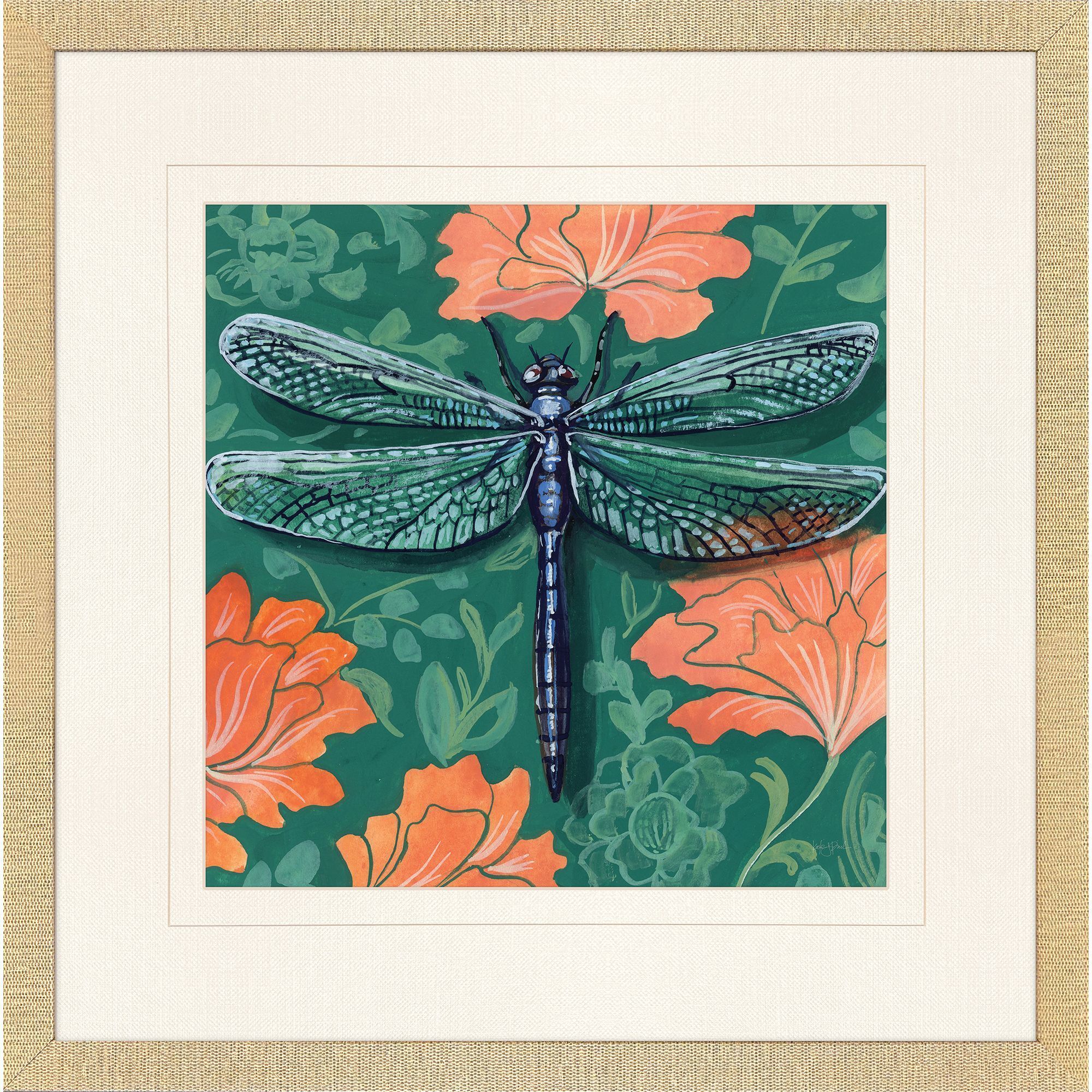 Bee on Wall / Dragonfly on Wall Green and Blue and Orange Framed Art, Propac