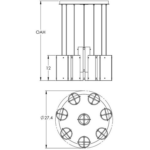 Textured Glass 8 Light Matte Black Chandelier Ceiling Light, Round Multi-Port