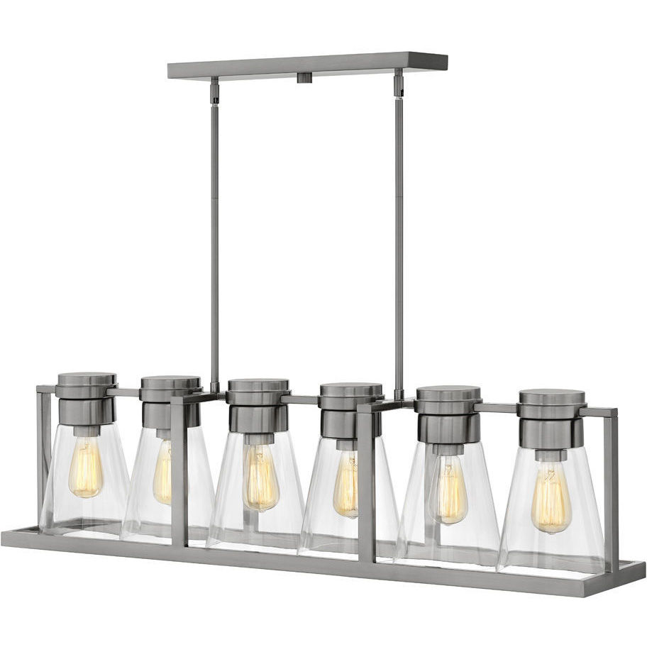 Refinery 6 Light 43.75 inch Brushed Nickel Indoor Linear Chandelier Ceiling Light in Clear