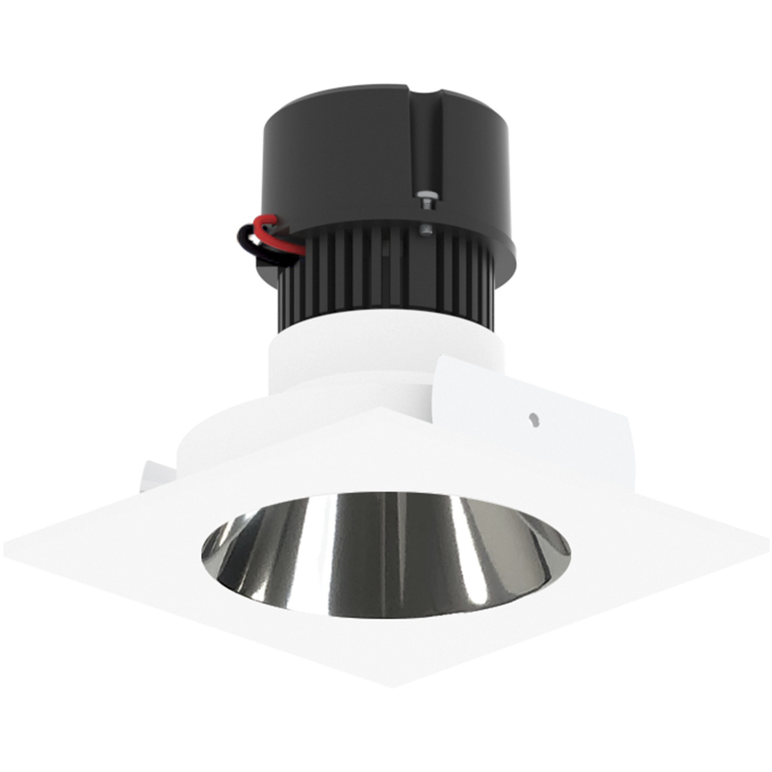 Pearl Specular Clear Reflector / Bright White Flange LED Square Retrofit Reflector with Round Aperture in 3000K, Clear / Bright White, 4" Retrofit