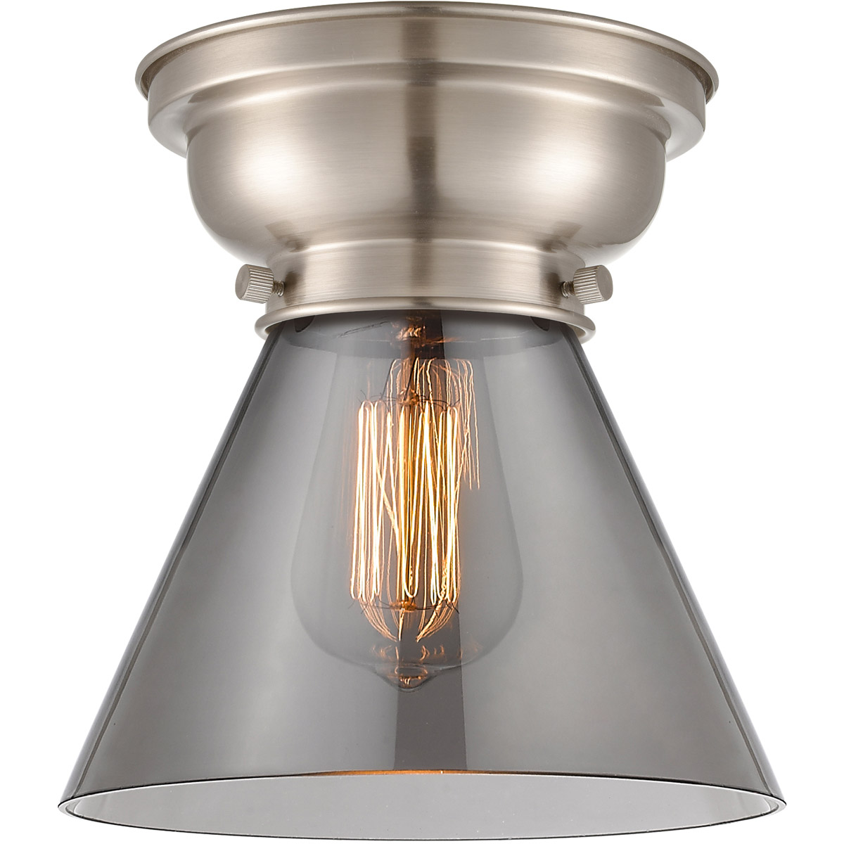 Aditi Large Cone LED 8 inch Brushed Satin Nickel Flush Mount Ceiling Light in Plated Smoke Glass, Aditi