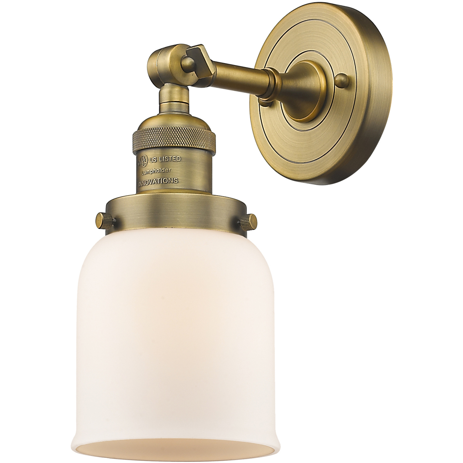 Franklin Restoration Small Bell 1 Light 5 inch Brushed Brass Semi-Flush Mount Ceiling Light in Matte White Glass, Franklin Restoration