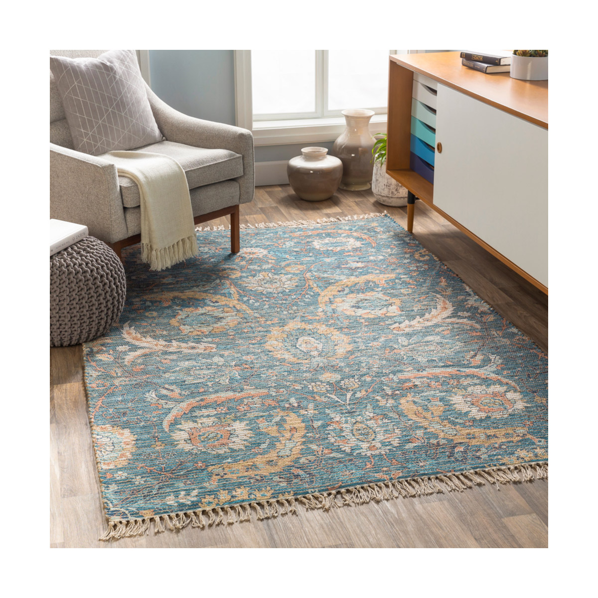 Coventry 48 X 30 inch Sky Blue/White/Coral/Aqua/Camel/Peach/Navy Rugs