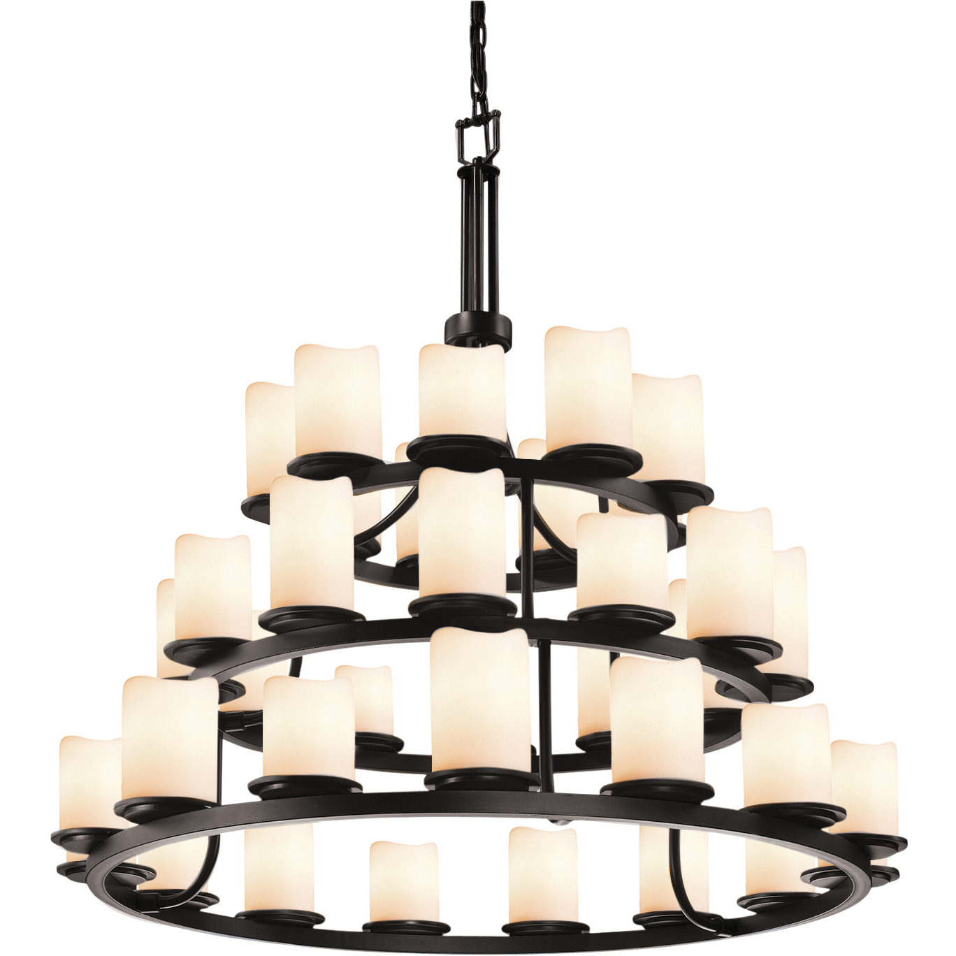 Candlearia 36 Light 42 inch Matte Black Chandelier Ceiling Light in Cream (CandleAria), Cylinder with Melted Rim, Incandescent