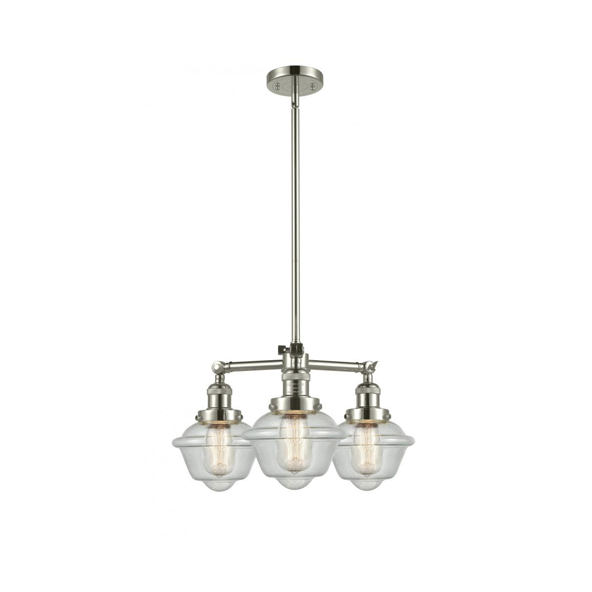 Franklin Restoration Small Oxford LED 20 inch Polished Nickel Chandelier Ceiling Light in Seedy Glass, Franklin Restoration