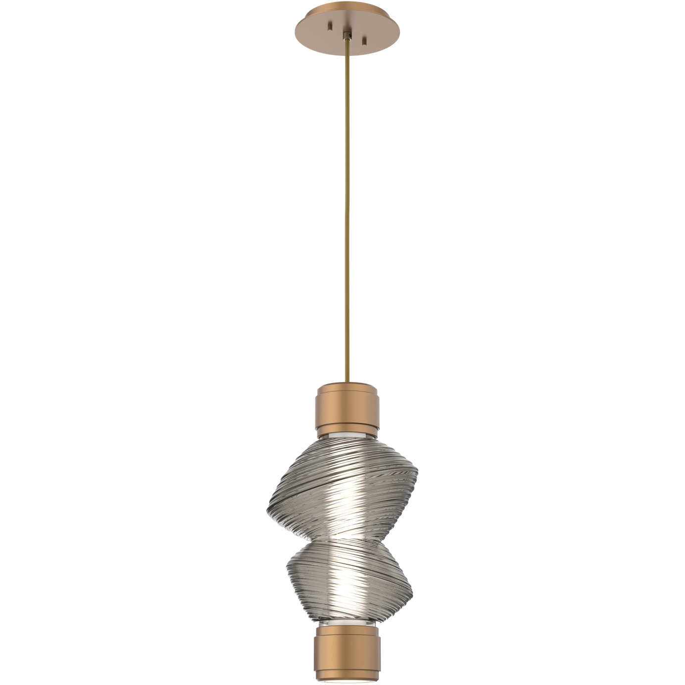Mesa Mandrel LED Novel Brass Pendant Ceiling Light in 3000K LED, Smoke Blown Glass