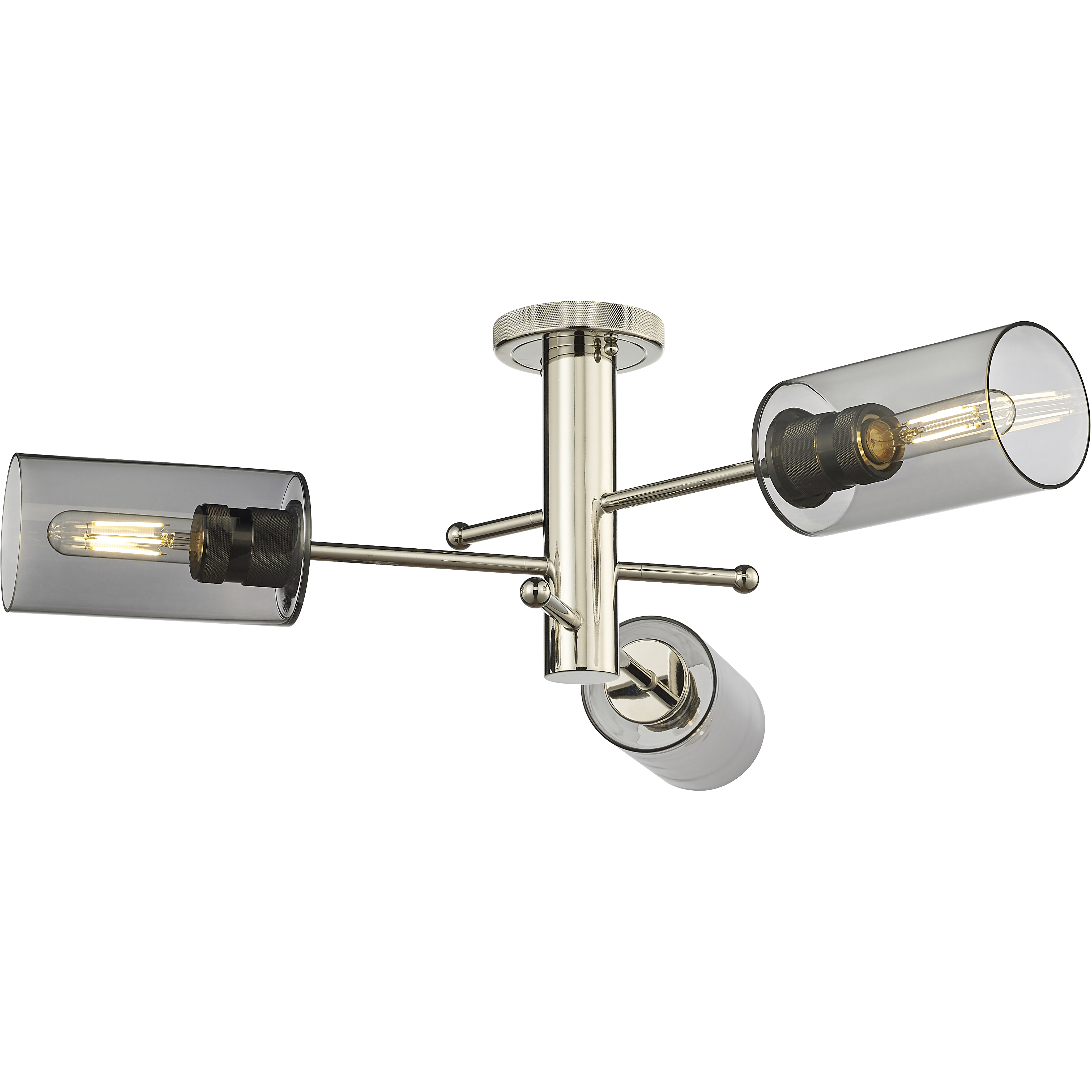 Crown Point 3 Light 29.38 inch Polished Nickel Flush Mount Ceiling Light in Light Smoke Glass