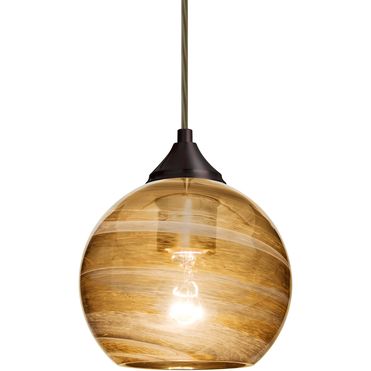 Jilly 1 Light Bronze Pendant Ceiling Light in Amber Glass