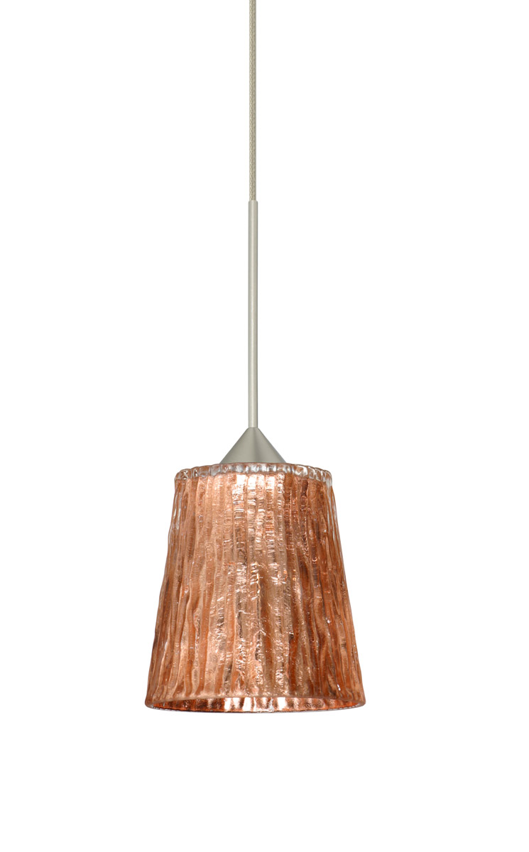 Nico 1 Light Satin Nickel Pendant Ceiling Light in Stone Copper Foil Glass, Halogen