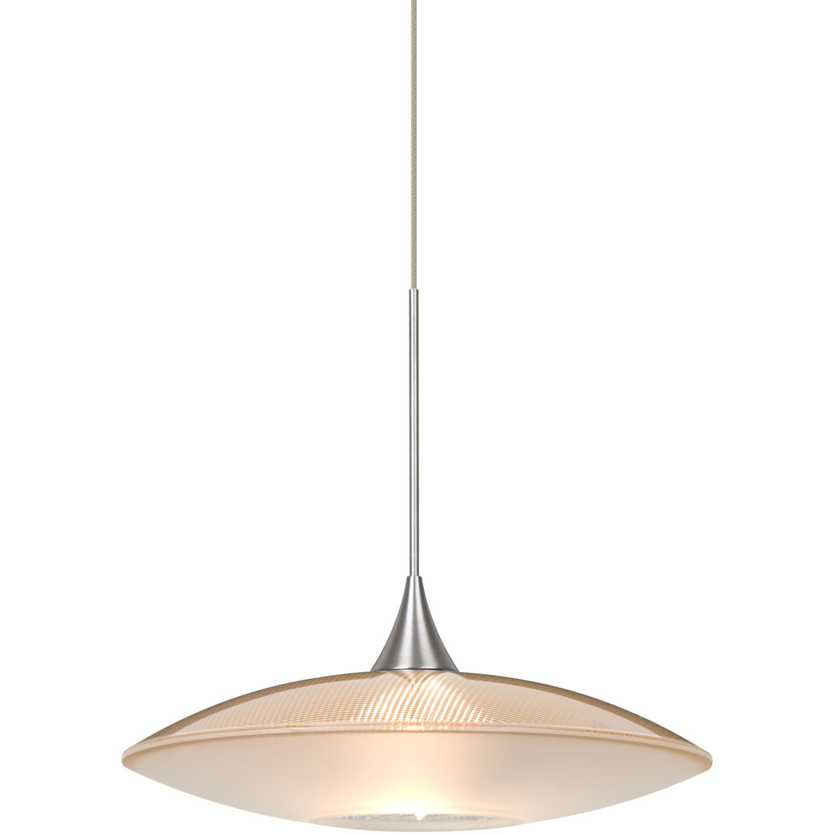 Spazio LED Satin Nickel Cord Pendant Ceiling Light in Frost Glass