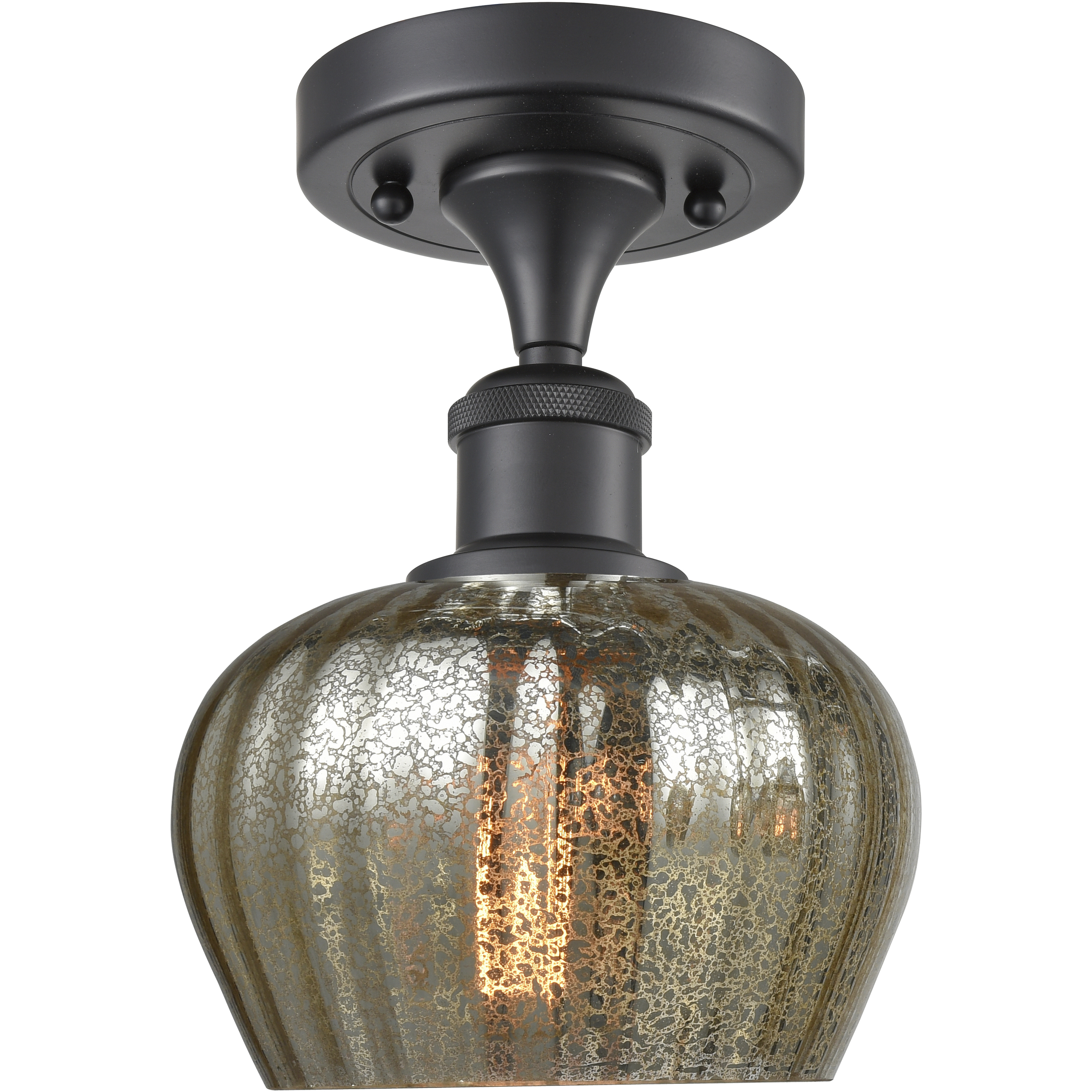 Edison Fenton 1 Light 7 inch Matte Black Semi-Flush Mount Ceiling Light in Mercury Glass