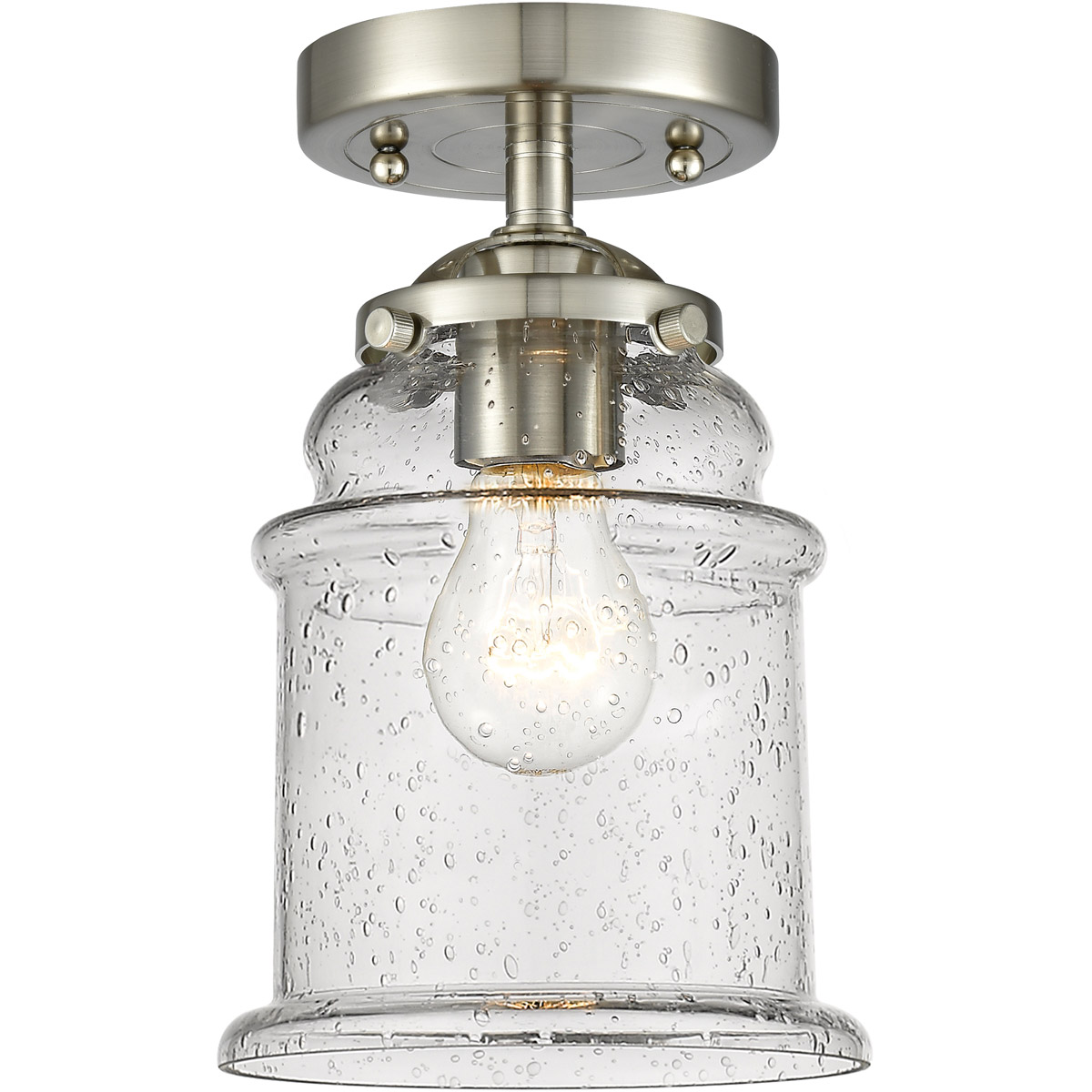 Nouveau Small Canton LED 5.25 inch Black Antique Brass Semi-Flush Mount Ceiling Light in Clear Glass, Nouveau