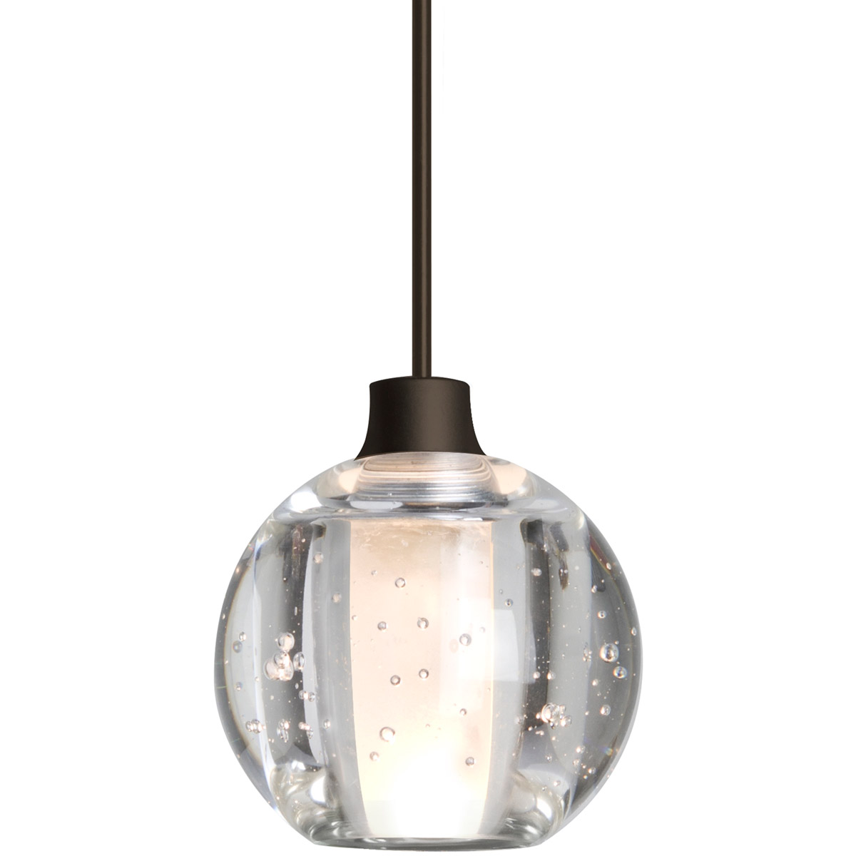 Boca 5 LED Bronze Cord Pendant Ceiling Light in Clear Bubble Glass
