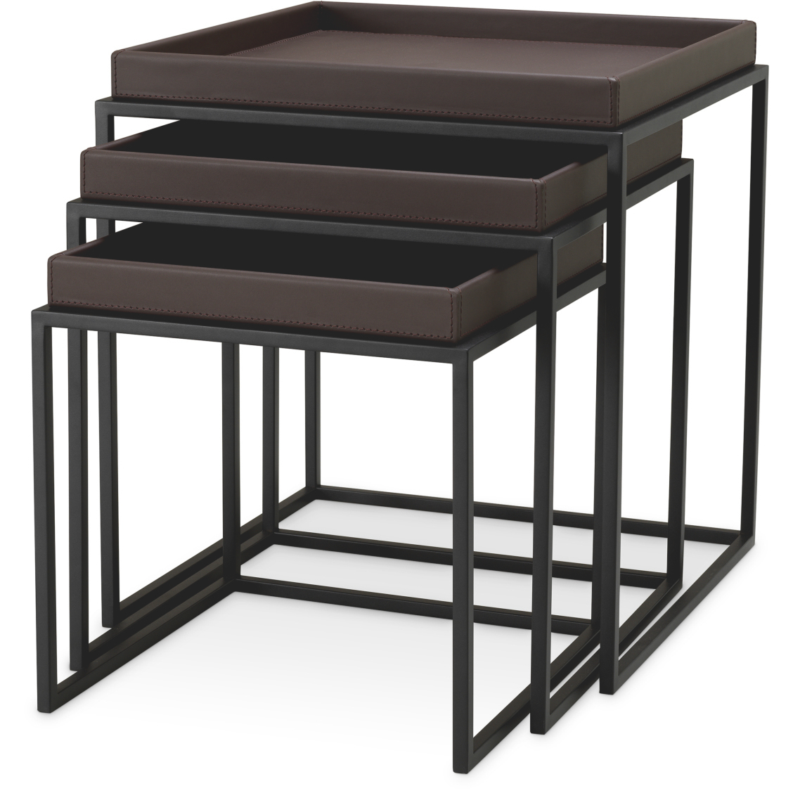 L&eacute;onard Dark Brown Faux Leather and Black Side Table
