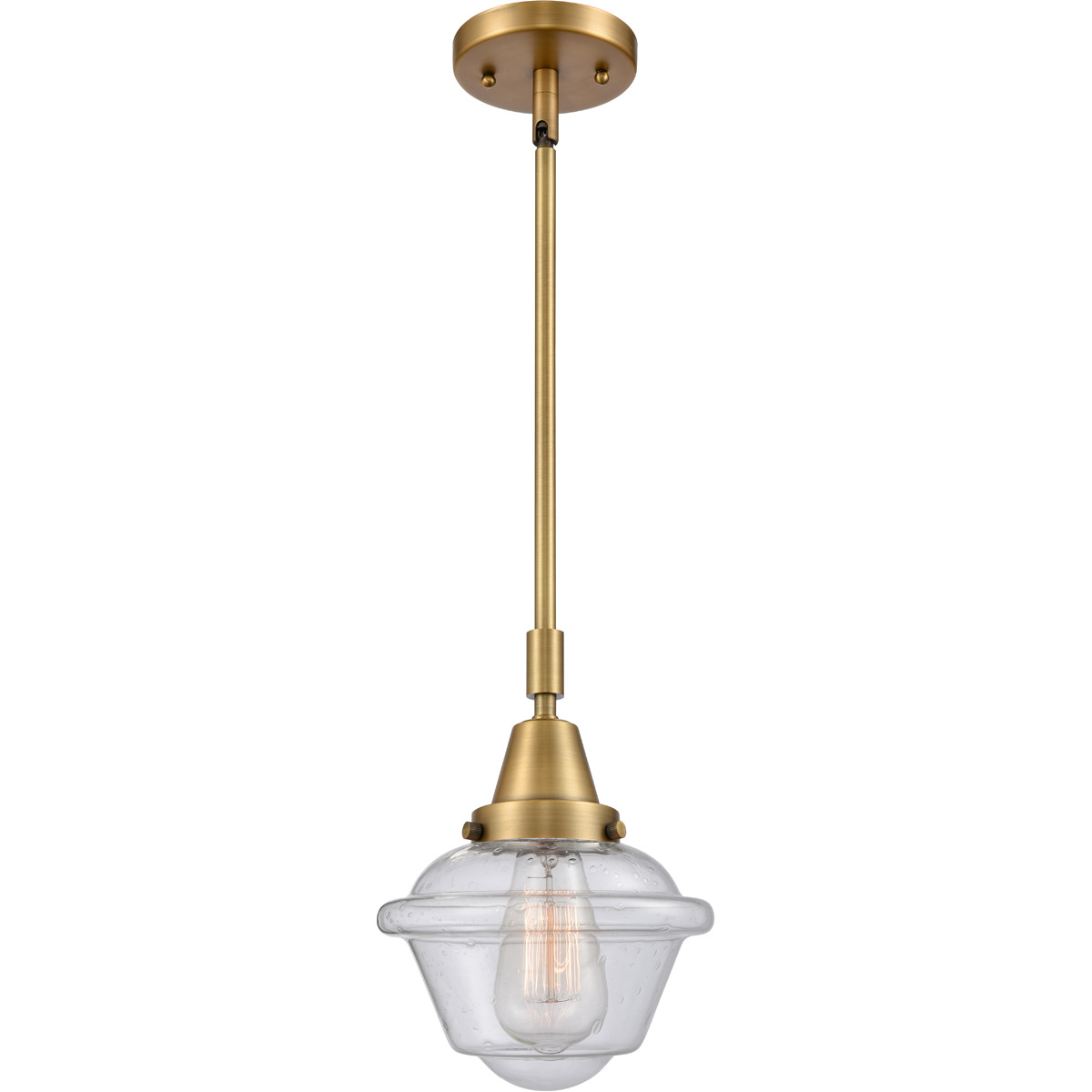 Franklin Restoration Small Oxford 1 Light 8 inch Brushed Brass Mini Pendant Ceiling Light in Seedy Glass
