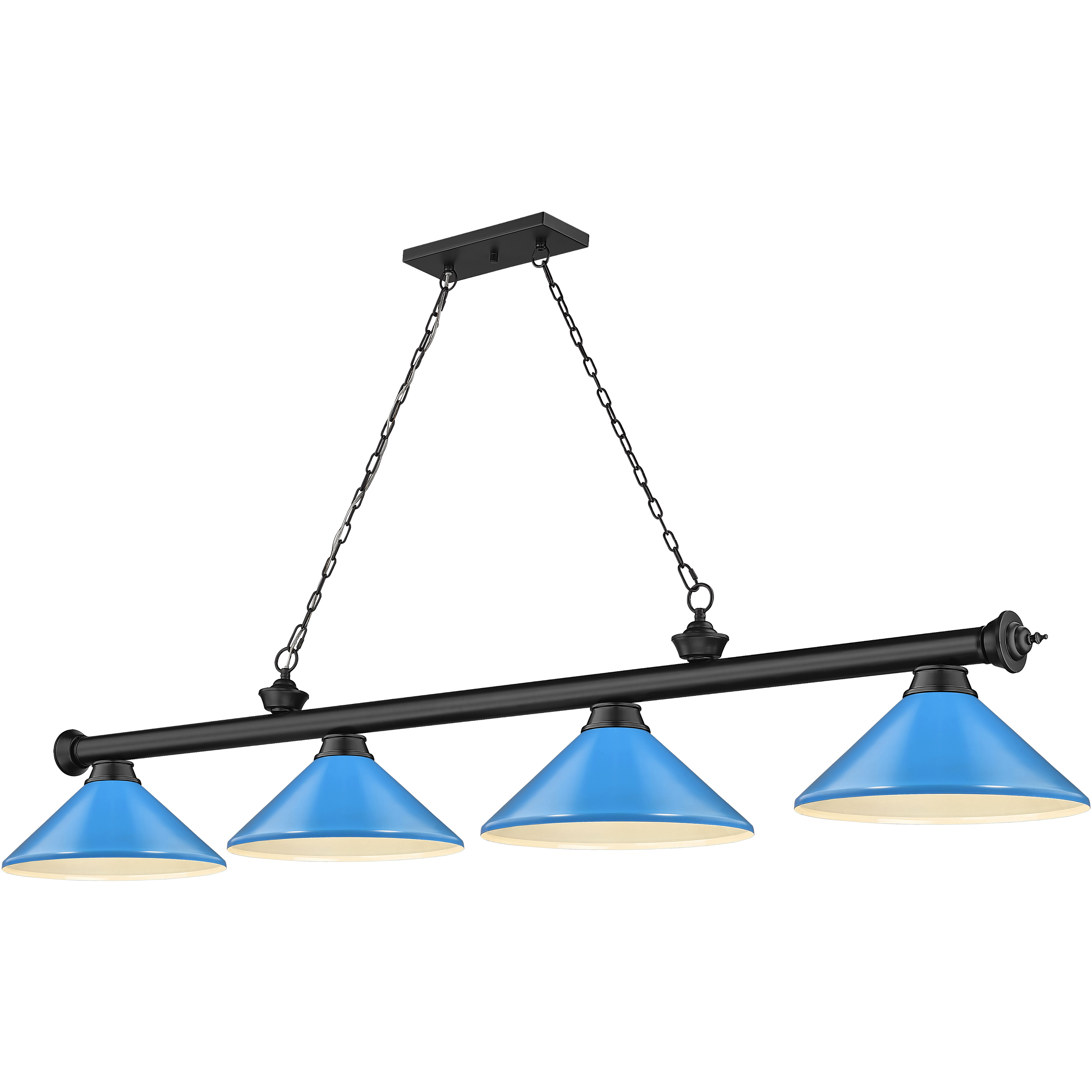 Cordon 4 Light 81.75 inch Matte Black Billiard Ceiling Light in Electric Blue Steel