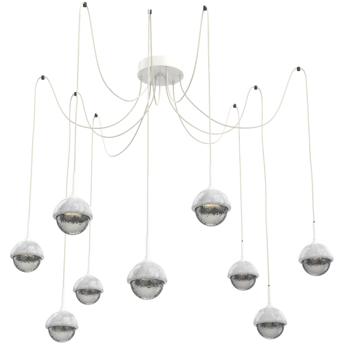 Cabochon LED 14.1 inch Salt White with White Marble Swag Multi-Pendant Ceiling Light in 3000K LED, Smoke