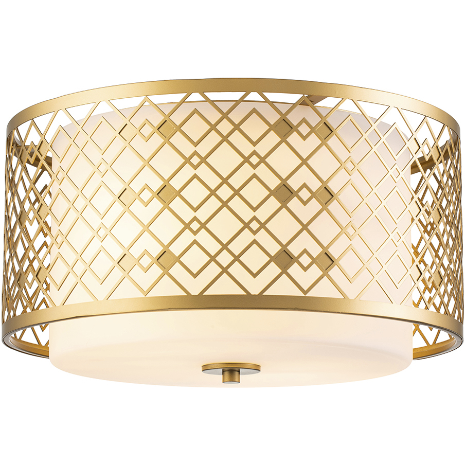 Ziggy 2 Light 16 inch Laquered Gold Flush Mount Ceiling Light in Lacquered Gold
