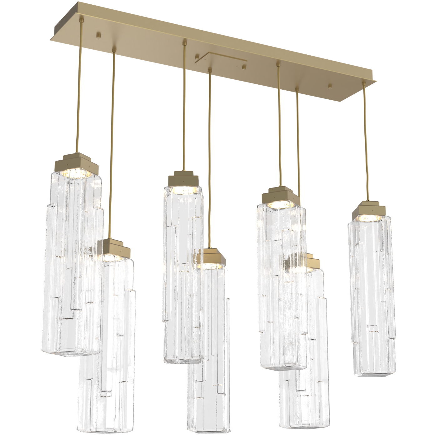 Ledgestone LED 44.4 inch Gilded Brass Linear Pendant Ceiling Light in 3000K LED, Clear Ledgestone, Multi-Port