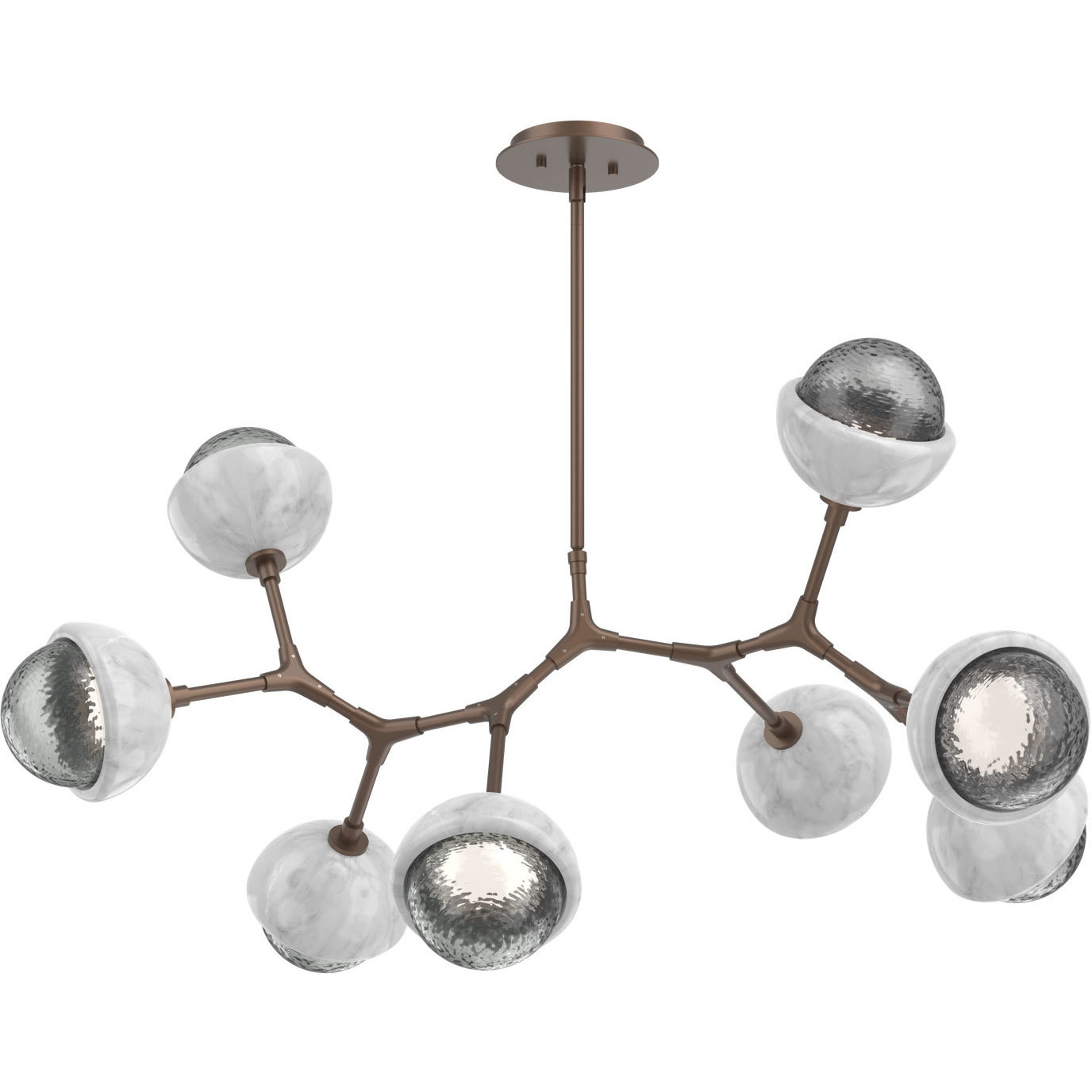 Cabochon LED 37.6 inch Burnished Bronze with White Marble Pendant Ceiling Light in Smoke, 2700K LED, Modern Branch