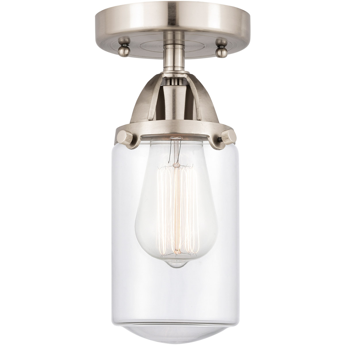Nouveau 2 Dover LED 5 inch Brushed Satin Nickel Semi-Flush Mount Ceiling Light in Clear Glass