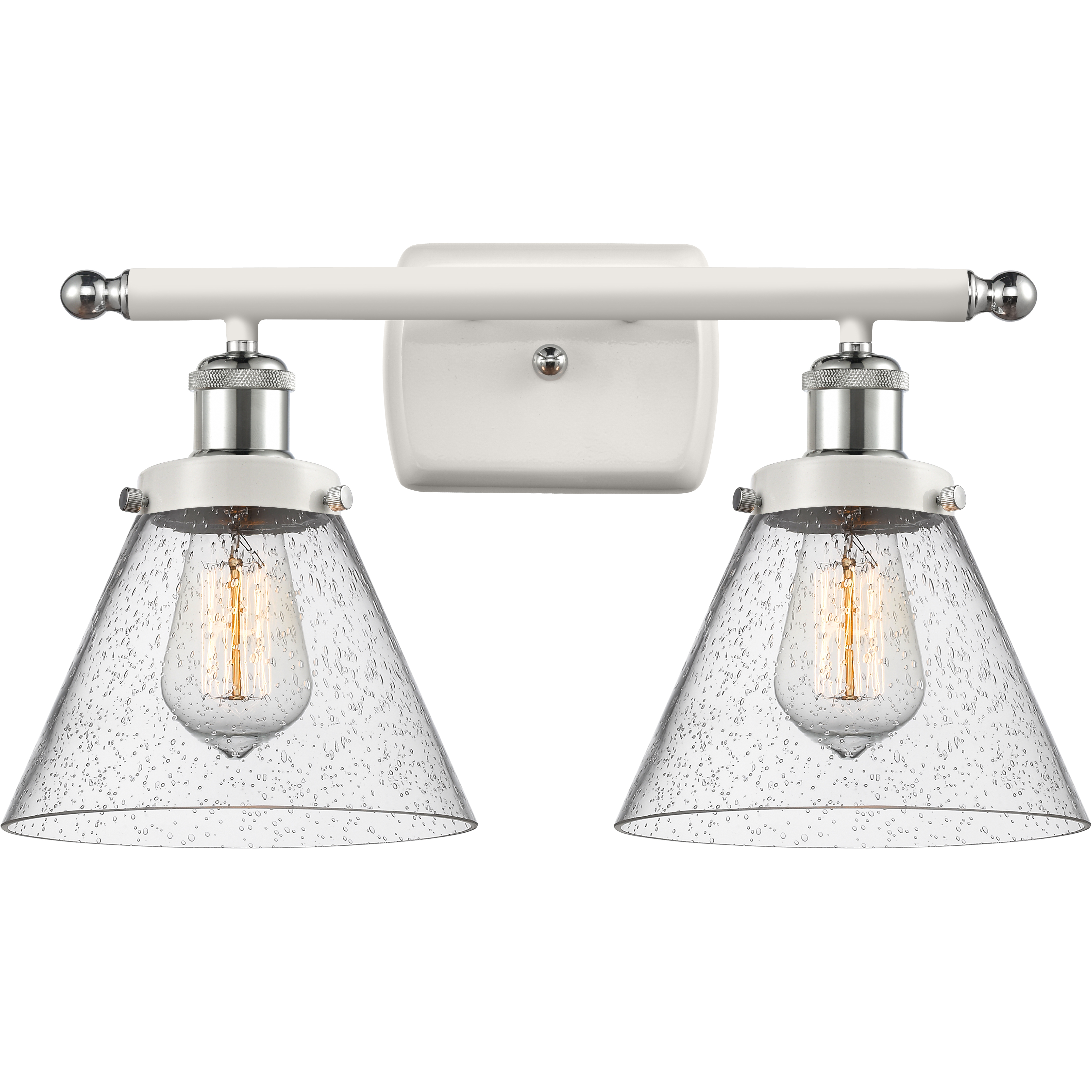 Ballston Large Cone 2 Light 16 inch White and Polished Chrome Bath Vanity Light Wall Light in Seedy Glass
