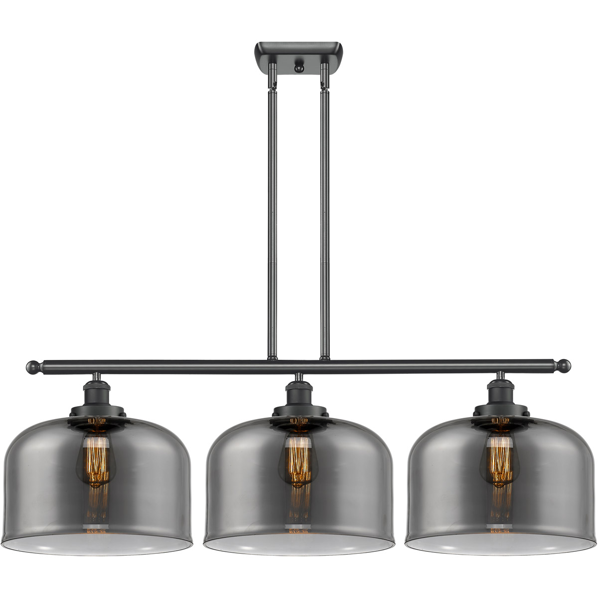 Ballston X-Large Bell 3 Light 36 inch Matte Black Island Light Ceiling Light in Plated Smoke Glass, Ballston