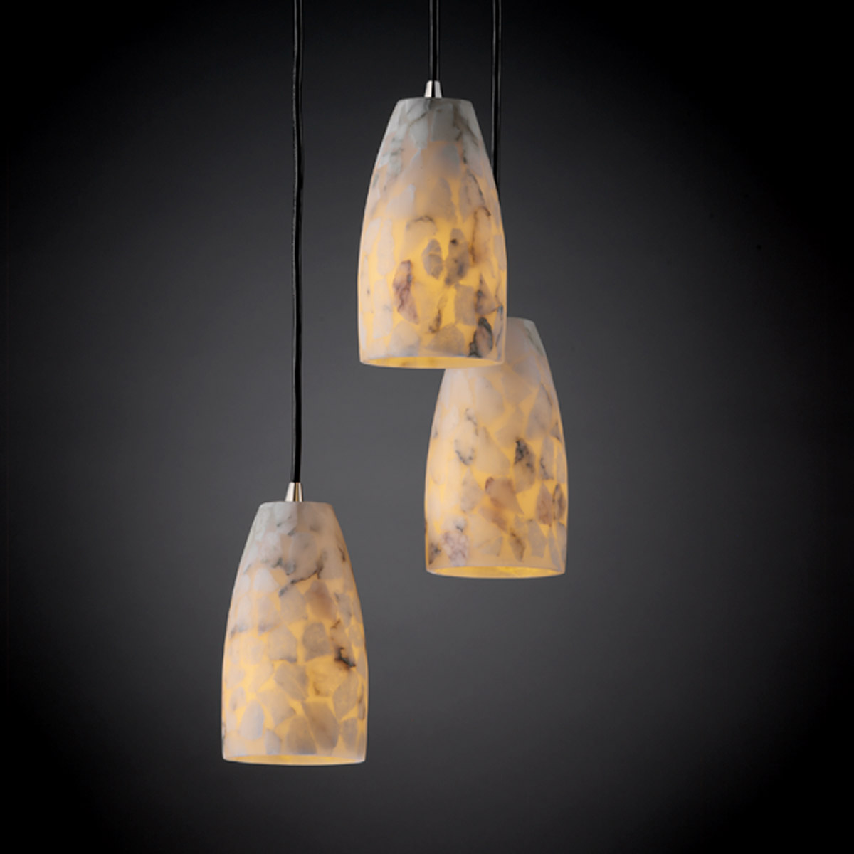 Alabaster Rocks 3 Light 4 inch Brushed Nickel Pendant Ceiling Light in Black Cord, Tall Tapered Cylinder