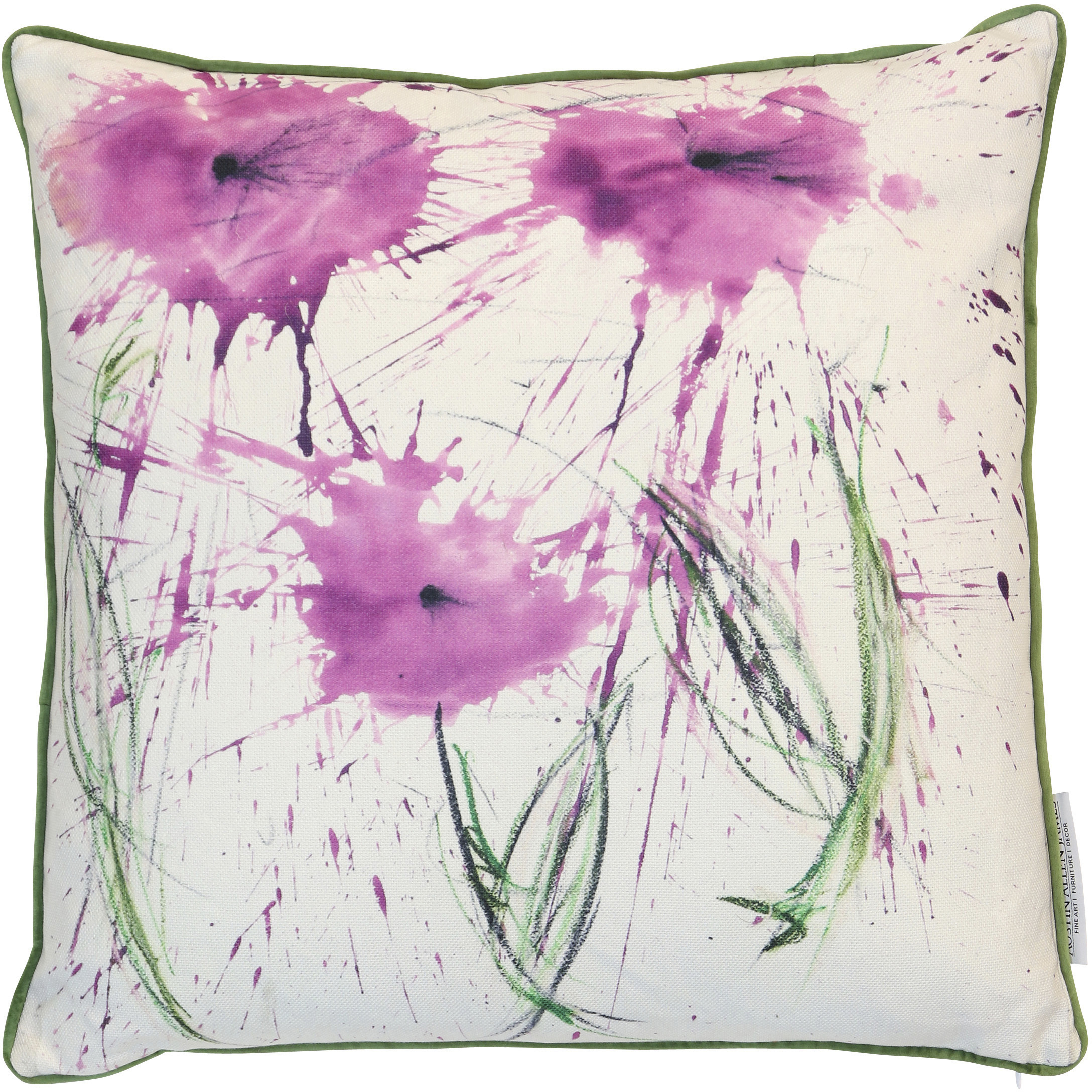 Petal Drift Bloom 22 inch Soft Ivory and Magenta and Muted Green Pillow in 22" x 22"
