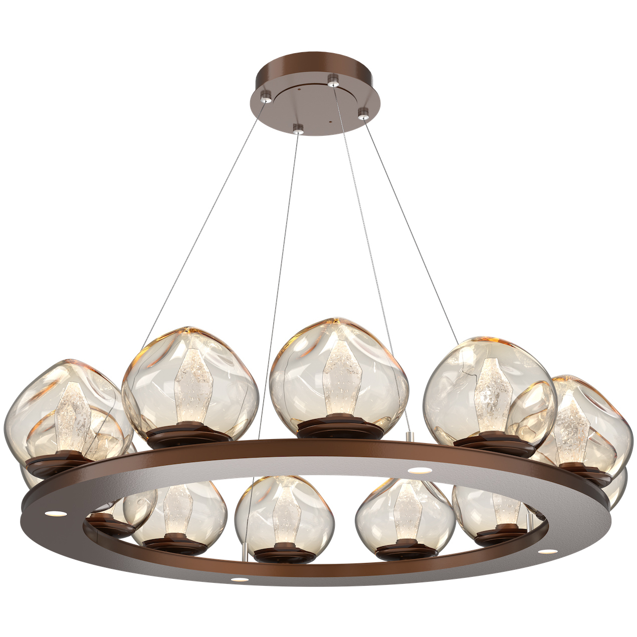 Luna LED Burnished Bronze Multi-Pendant Ceiling Light in 2700K LED, Geo Inner - Amber Outer