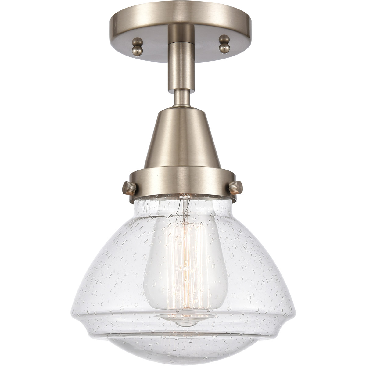 Franklin Restoration Olean LED 7 inch Brushed Satin Nickel Flush Mount Ceiling Light in Seedy Glass
