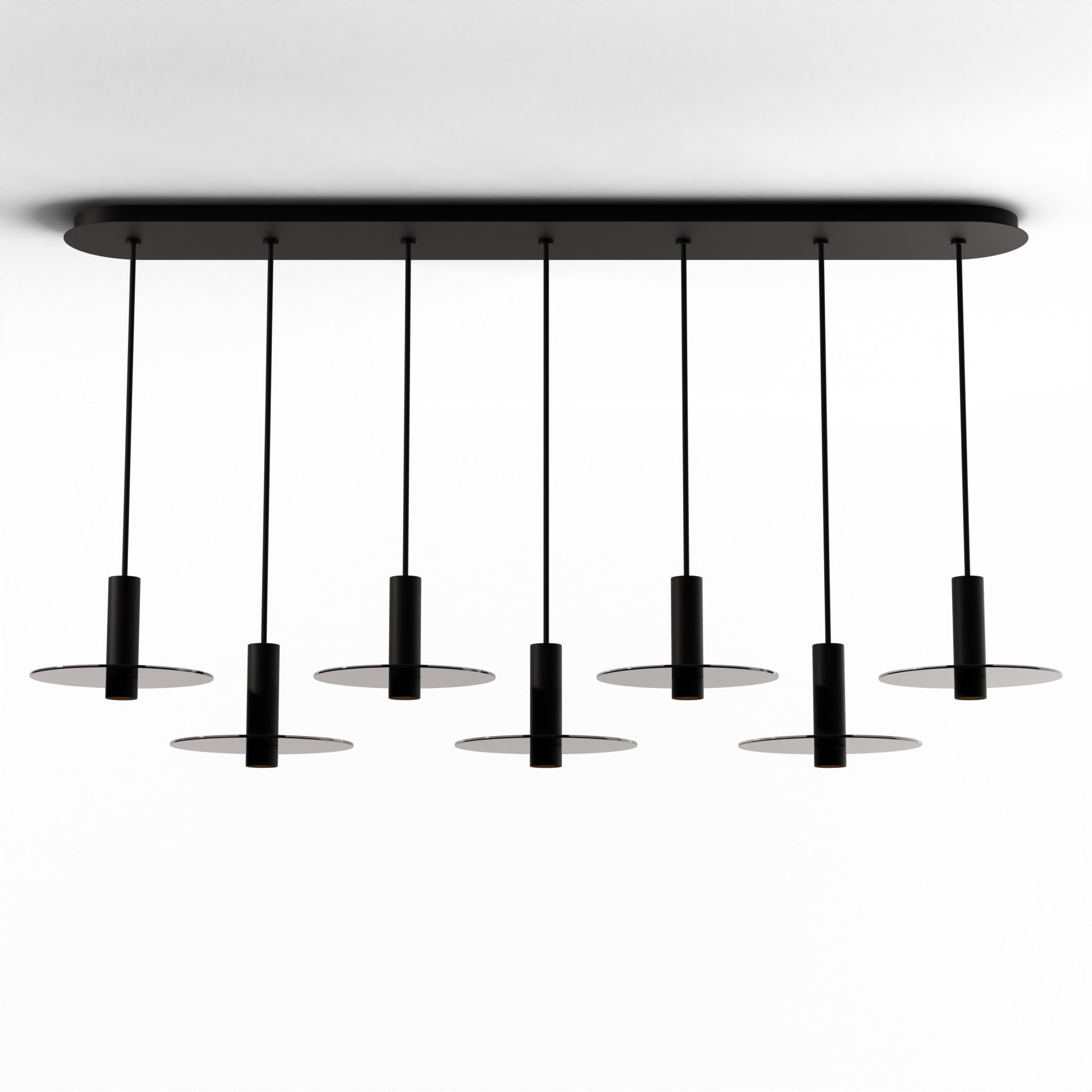 Combi LED 49 inch Matte Black Pendant Ceiling Light in Dark Grey Glass, Suspension / Flush Mount 2-in-1