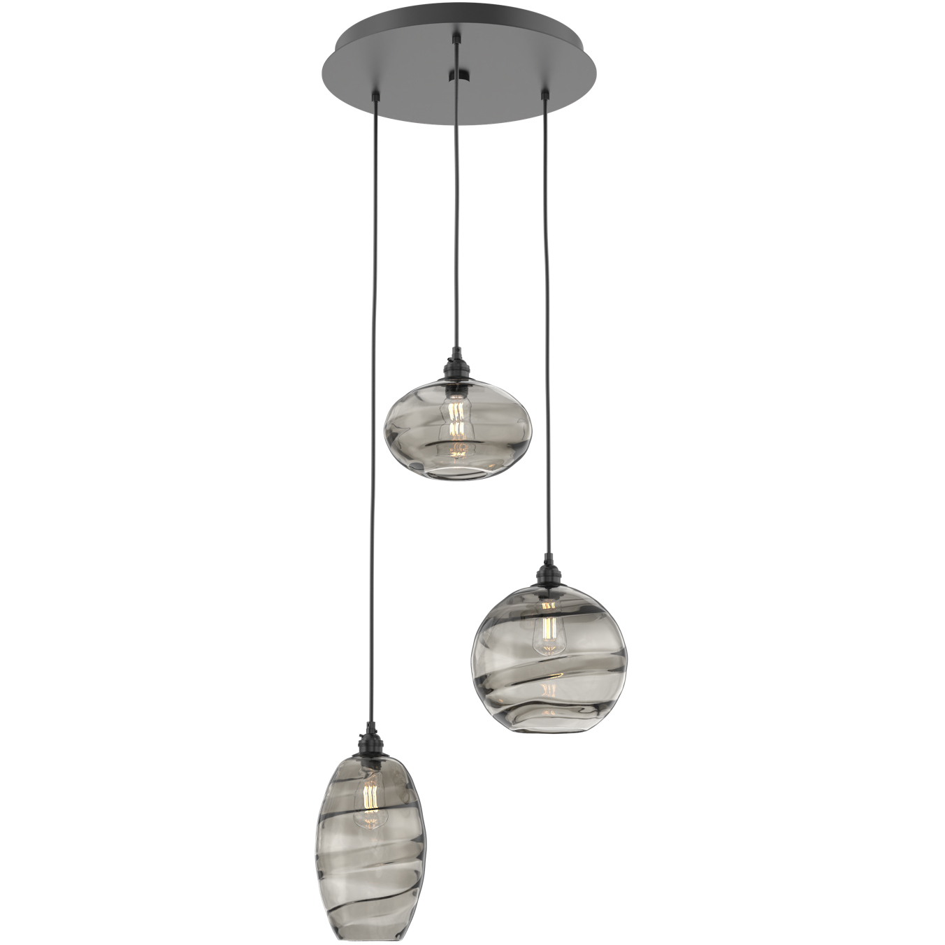 Misto 3 Light 21 inch Matte Black Chandelier Ceiling Light in Misto Smoke, Round Multi-Port