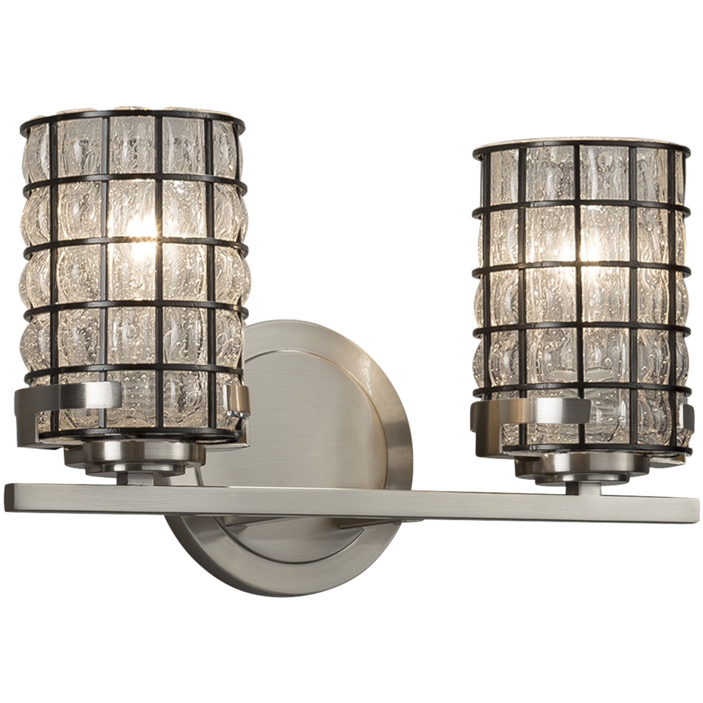 Wire Glass LED 13.75 inch Brushed Nickel Bath/Vanity Wall Light in Swirl with Clear Bubbles