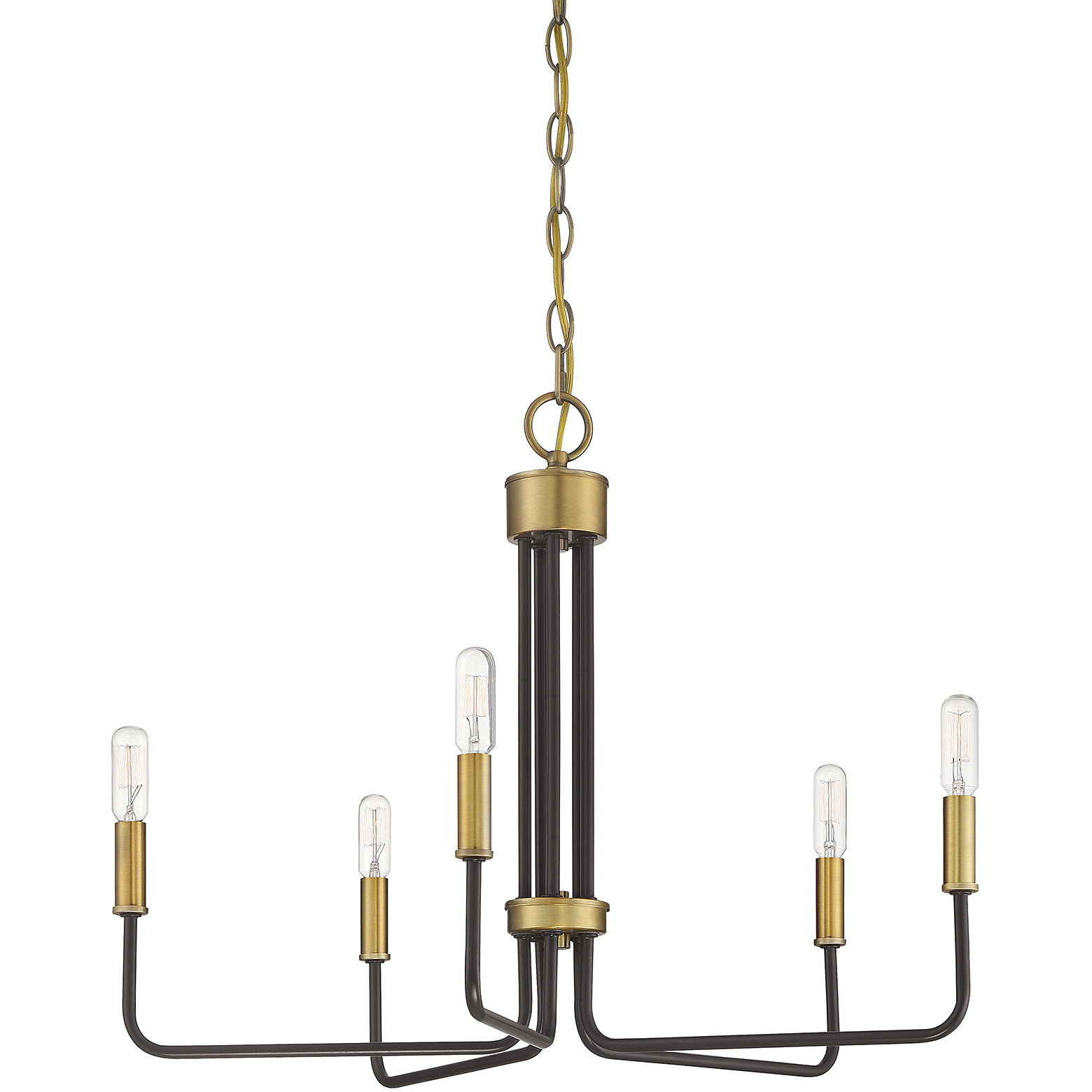 Transitional 5 Light 24 inch Oil Rubbed Bronze with Natural Brass Chandelier Ceiling Light