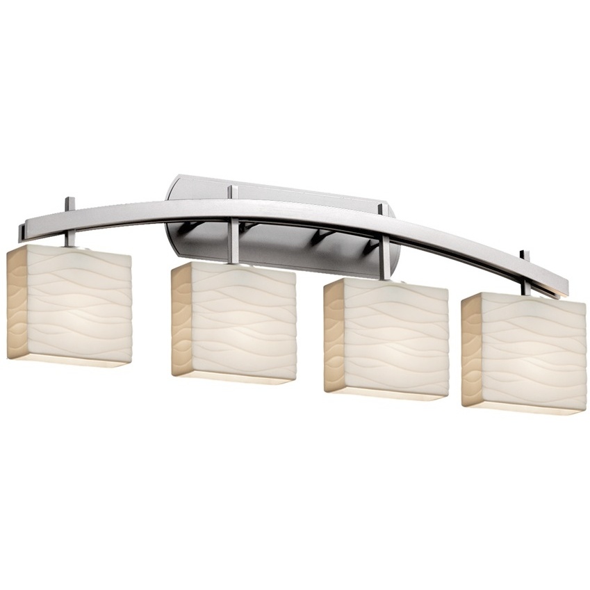 Porcelina 4 Light 35.5 inch Brushed Nickel Bath Bar Wall Light in Waves, Incandescent, Rectangle