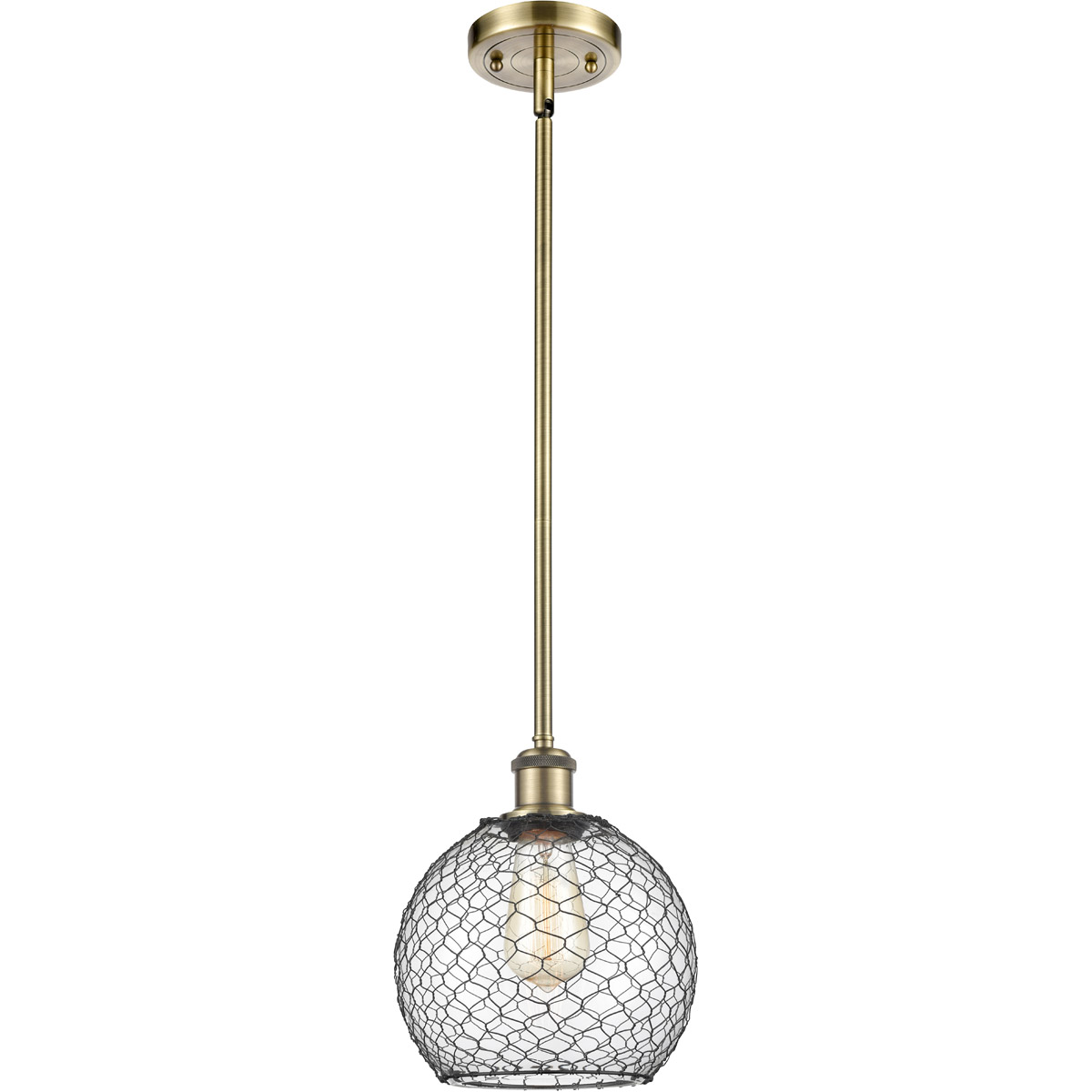Ballston Farmhouse Chicken Wire 1 Light 8 inch Antique Brass Pendant Ceiling Light, Ballston