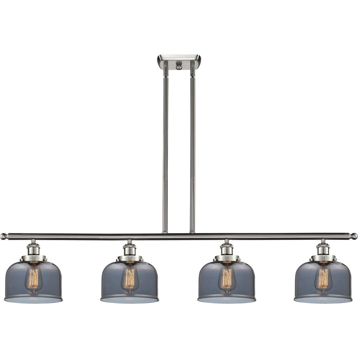 Ballston Large Bell 4 Light 48 inch Brushed Satin Nickel Island Light Ceiling Light in Plated Smoke Glass, Ballston